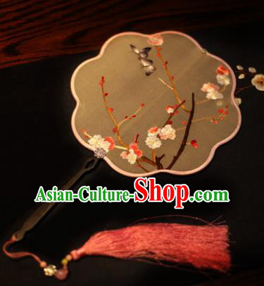 Chinese Traditional Handmade Embroidered Plum Blossom Silk Fans Classical Palace Fans for Women