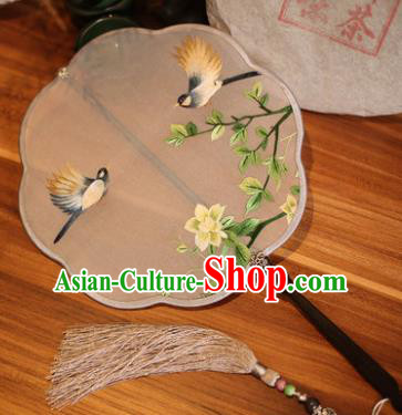 Handmade Chinese Traditional Embroidered Green Flower Silk Fans Classical Palace Fans for Women