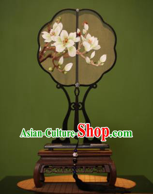 Handmade Chinese Traditional Embroidered White Magnolia Silk Fans Classical Palace Fans for Women