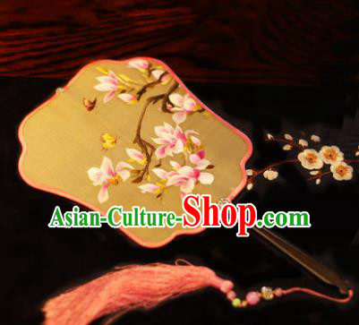 Handmade Chinese Traditional Embroidered Butterfly Magnolia Silk Fans Classical Palace Fans for Women