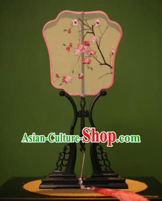 Handmade Chinese Traditional Embroidered Pink Flowers Silk Fans Classical Palace Fans for Women