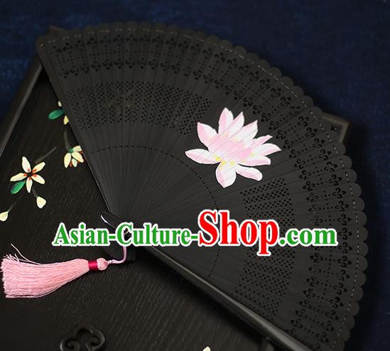 Chinese Handmade Printing Lotus Bamboo Fans Classical Accordion Traditional Folding Fans for Women