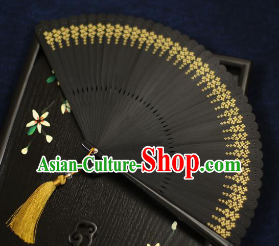 Chinese Handmade Bamboo Black Fans Classical Accordion Traditional Folding Fans for Women