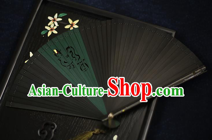 Chinese Handmade Carving Zodiac Cock Bamboo Fans Classical Accordion Traditional Folding Fans for Women