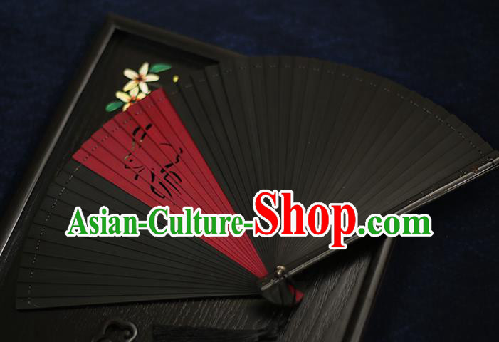 Chinese Handmade Carving Zodiac Rabbit Bamboo Fans Classical Accordion Traditional Folding Fans for Women