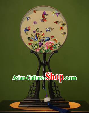 Handmade Chinese Traditional Double Side Silk Round Fan Classical Embroidered Butterfly Peony Palace Fans for Women