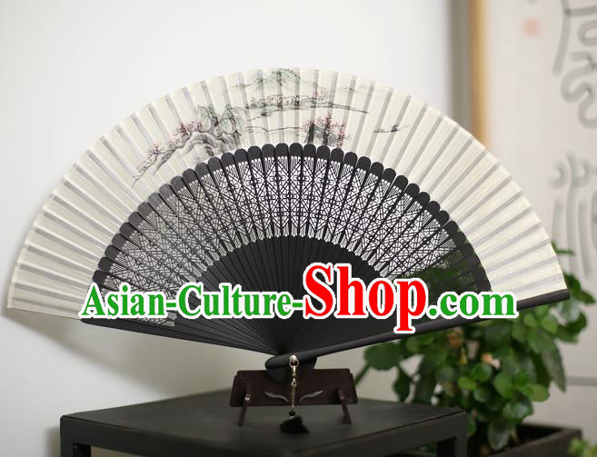 Chinese Handmade Ink Painting Silk Fans Classical Accordion Traditional Folding Fans for Women