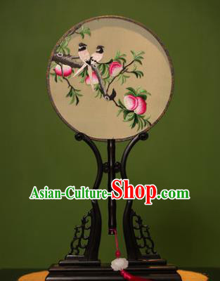 Handmade Chinese Traditional Double Side Silk Round Fan Classical Embroidered Peach Palace Fans for Women