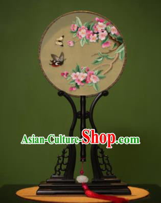 Handmade Chinese Traditional Double Side Silk Round Fan Classical Embroidered Peach Flowers Palace Fans for Women