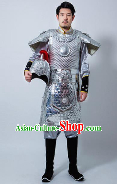 Chinese Ancient Drama Costume Han Dynasty General Helmet and Armour Complete Set for Men