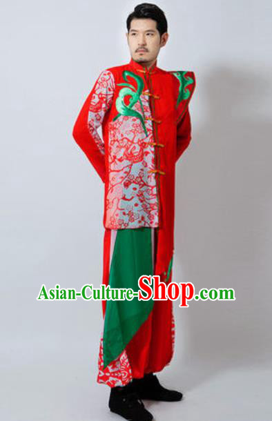 Chinese Folk Dance Red Costume Classical Dance Drum Dance Clothing for Men