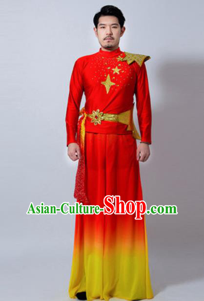 Chinese Folk Dance Yanko Dance Red Costume Classical Dance Drum Dance Clothing for Men