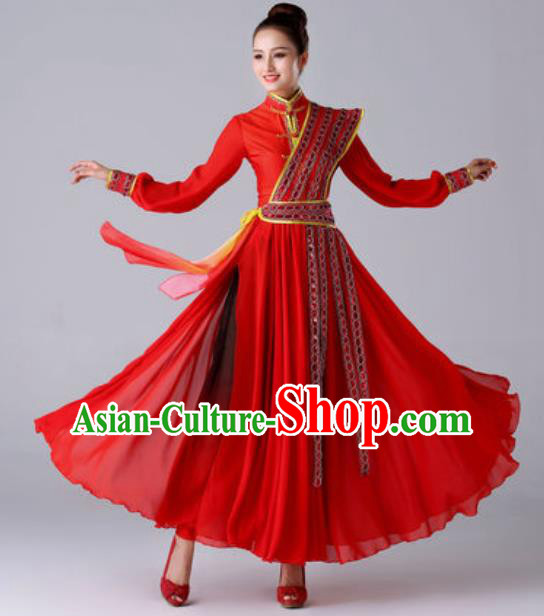 Chinese Traditional Umbrella Dance Red Costume Classical Dance Stage Performance Dress for Women