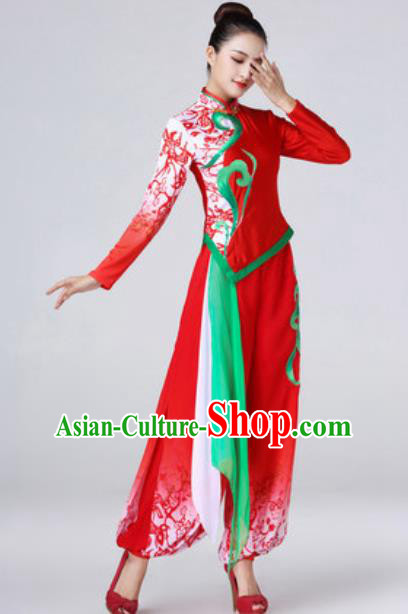 Chinese Traditional Yanko Dance Costume Folk Dance Stage Performance Red Dress for Women
