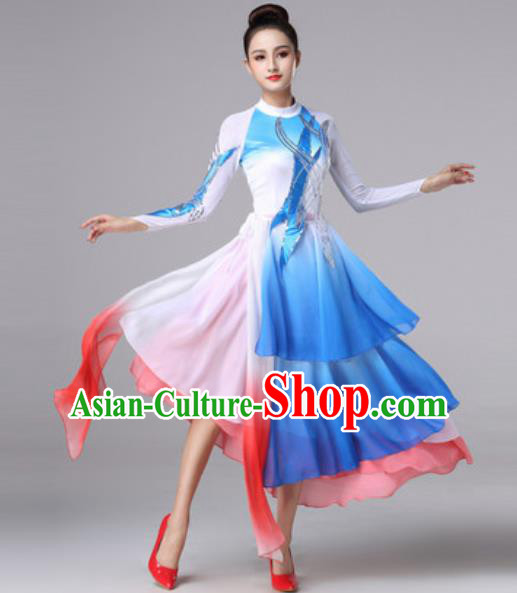 Top Grade Modern Dance Chorus Costume Traditional Spring Festival Gala Stage Performance Blue Dress for Women