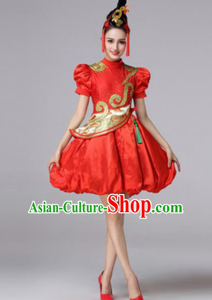 Top Grade Chinese Modern Dance Chorus Costume Traditional Spring Festival Gala Stage Performance Red Dress for Women