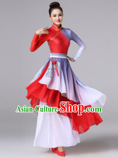 Chinese Traditional Fan Dance Costume Classical Dance Stage Performance Red Dress for Women