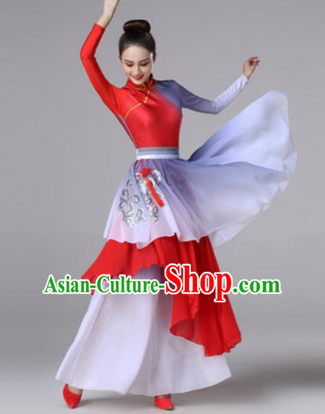 Chinese Traditional Fan Dance Costume Classical Dance Stage Performance Red Dress for Women