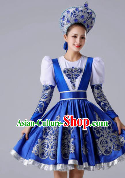 Top Grade Europe Court Dance Costume Russia National Stage Performance Royalblue Dress for Women