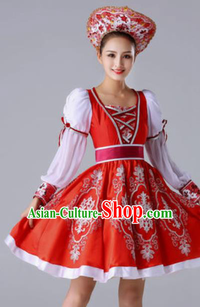 Top Grade Europe Court Dance Costume Russia National Stage Performance Red Dress for Women