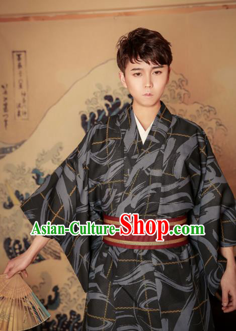 Japanese Traditional Samurai Black Kimono Robe Asian Japan Handmade Warrior Yukata Costume for Men