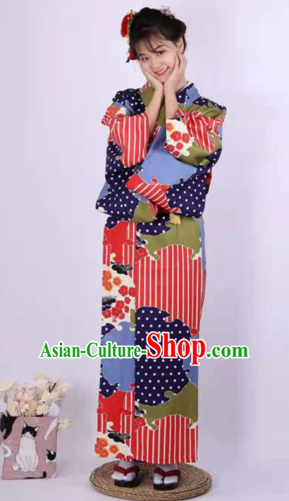 Japanese Traditional Handmade Printing Kimono Dress Asian Japan Geisha Yukata Costume for Women