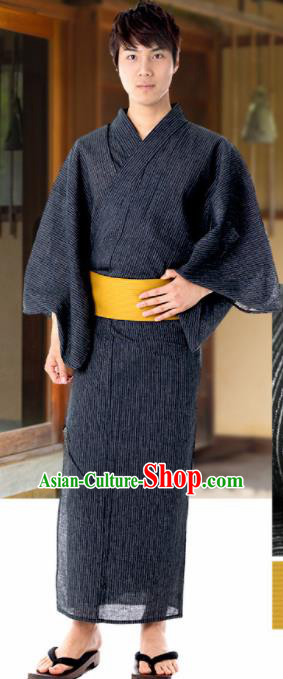 Japanese Traditional Samurai Black Veil Kimono Asian Japan Handmade Warrior Yukata Costume for Men