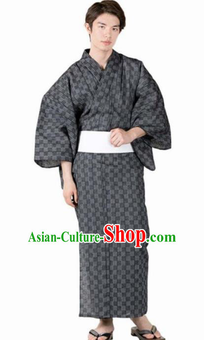 Japanese Traditional Samurai Grey Linen Kimono Asian Japan Handmade Warrior Yukata Costume for Men