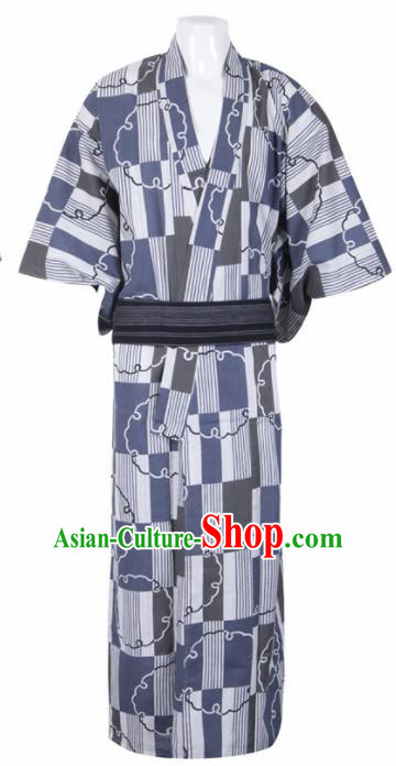Japanese Traditional Samurai Printing Kimono Robe Asian Japan Handmade Warrior Yukata Costume for Men