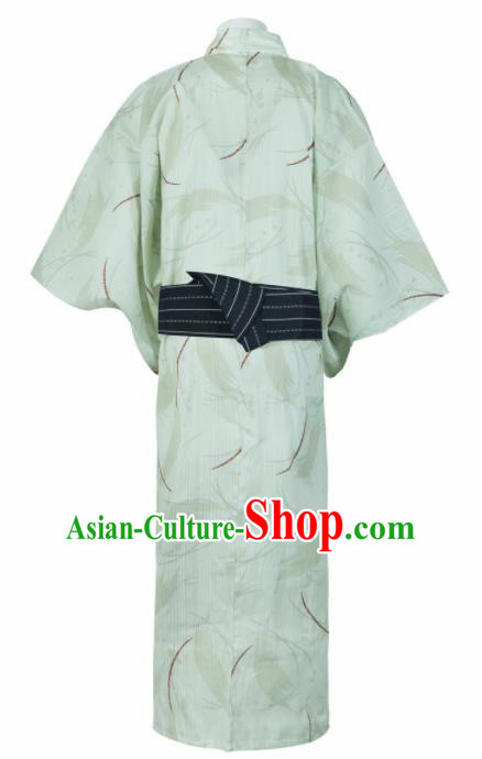 Japanese Traditional Samurai Printing Green Kimono Robe Asian Japan Handmade Warrior Yukata Costume for Men