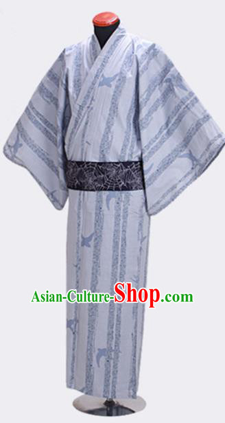 Traditional Japanese Samurai White Kimono Robe Asian Japan Handmade Warrior Yukata Costume for Men