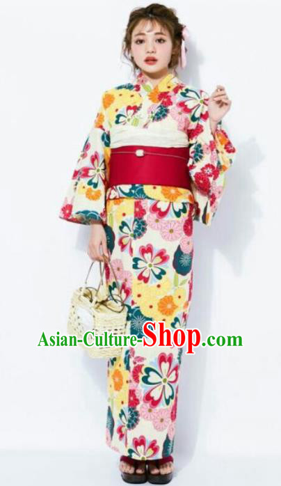 Japanese Traditional Handmade Printing Sakura Kimono Dress Asian Japan Geisha Yukata Costume for Women