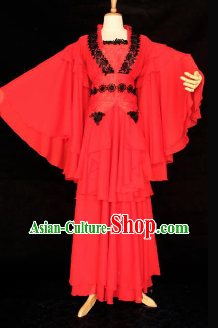 Chinese Traditional Cosplay Peri Princess Costume Ancient Swordswoman Red Hanfu Dress for Women