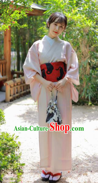 Japanese Traditional Handmade Kimono Dress Asian Japan Pink Yukata Costume for Women