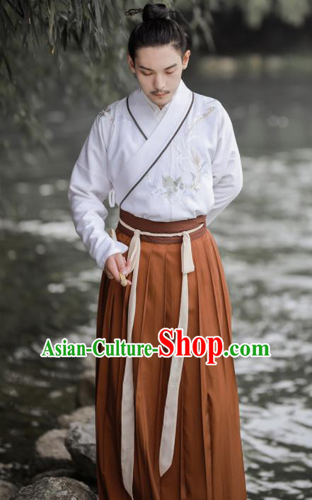 Chinese Ancient Scholar Embroidered Hanfu Clothing Han Dynasty Nobility Childe Swordsman Historical Costume for Men