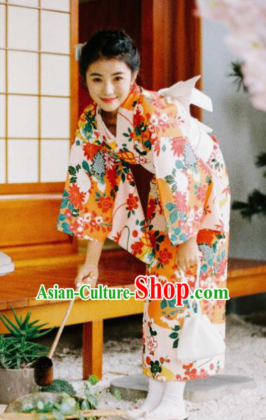 Handmade Japanese Traditional Costume Geisha Printing Furisode Kimono Dress Asian Japan Yukata for Women