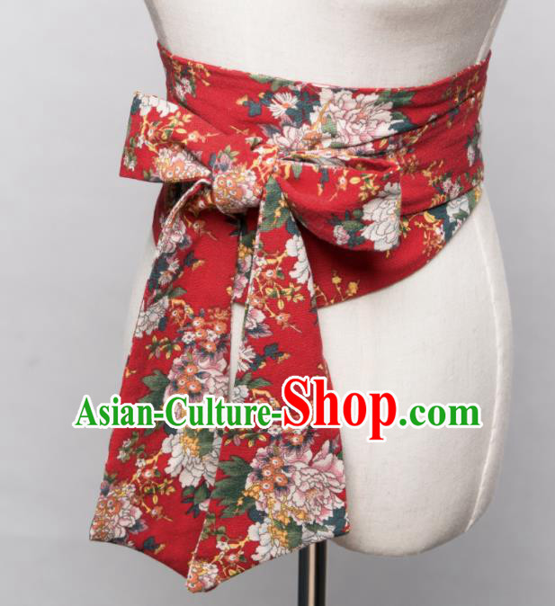 Japanese Traditional Handmade Kimono Belts Asian Japan Geisha Yukata Red Brocade Waistband for Women