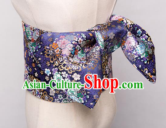 Japanese Traditional Handmade Kimono Embroidered Belts Asian Japan Geisha Yukata Royalblue Brocade Waistband for Women