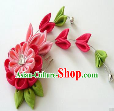 Japanese Traditional Kimono Rosy Flower Tassel Hair Comb Handmade Japan Geisha Hair Accessories for Women