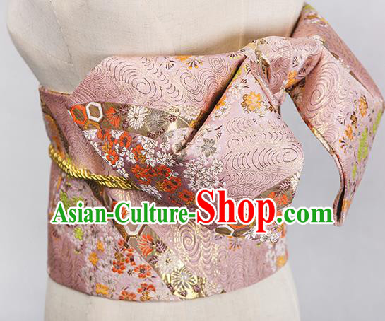 Japanese Traditional Handmade Kimono Pink Brocade Embroidered Belts Asian Japan Geisha Yukata Waistband for Women