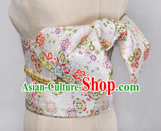 Japanese Traditional Handmade Kimono White Brocade Embroidered Belts Asian Japan Geisha Yukata Waistband for Women