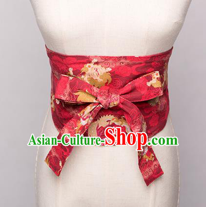 Japanese Traditional Kimono Printing Red Belts Asian Handmade Japan Geisha Yukata Waistband for Women