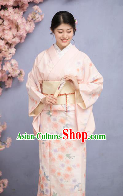 Japanese Traditional Costume Pink Furisode Kimono Dress Asian Japan Yukata for Women