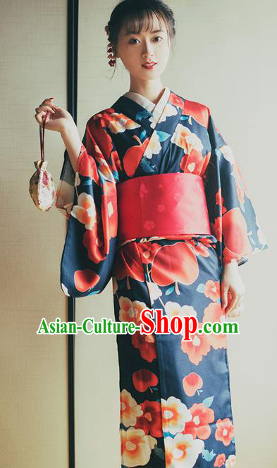 Japanese Traditional Costume Printing Furisode Kimono Dress Asian Japan Yukata for Women