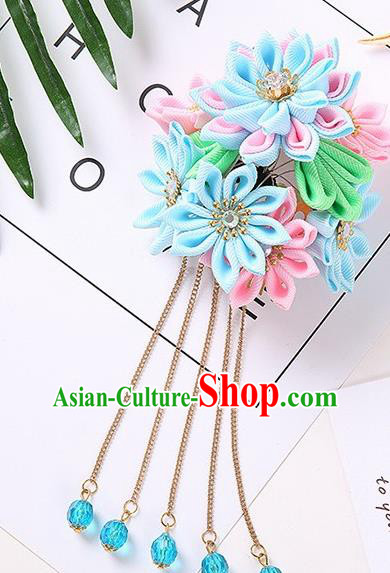 Japanese Traditional Kimono Hair Accessories Handmade Japan Geisha Blue Flowers Hairpins for Women