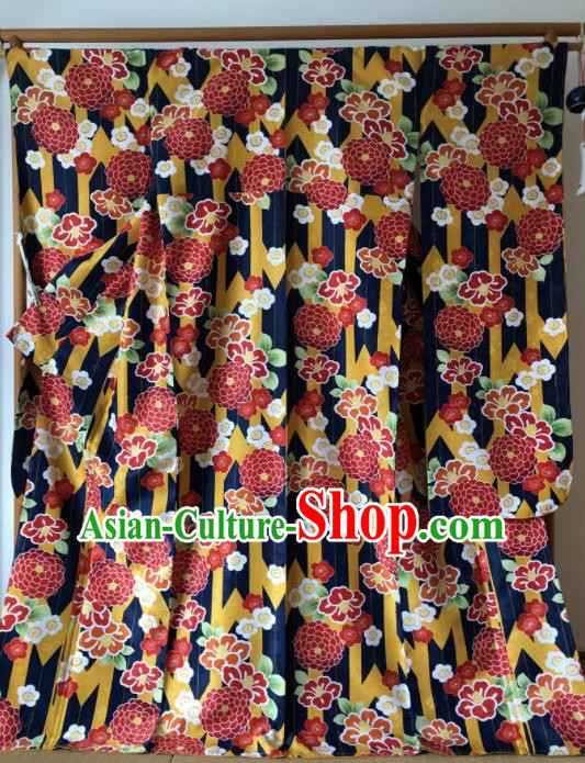 Japanese Traditional Costume Geisha Printing Chrysanthemum Furisode Kimono Asian Japan Yukata Dress for Women