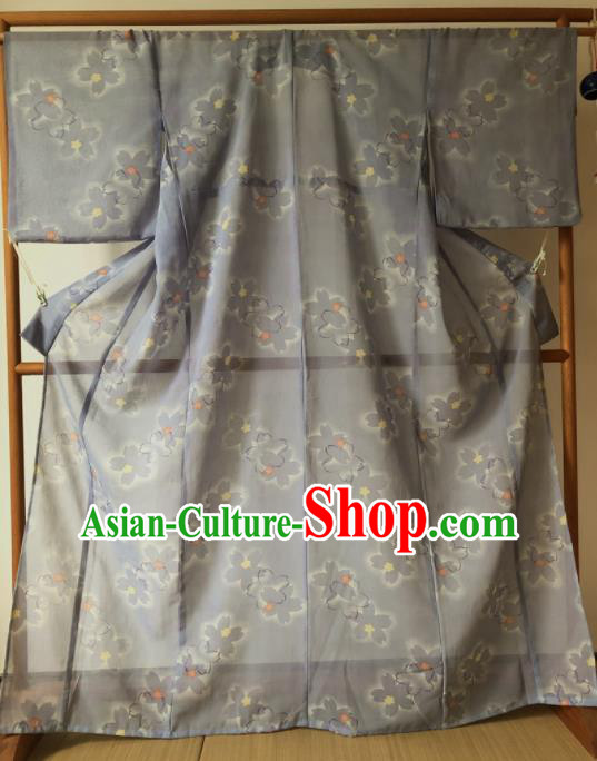 Japanese Traditional Costume Geisha Grey Veil Furisode Kimono Asian Japan Yukata Dress for Women