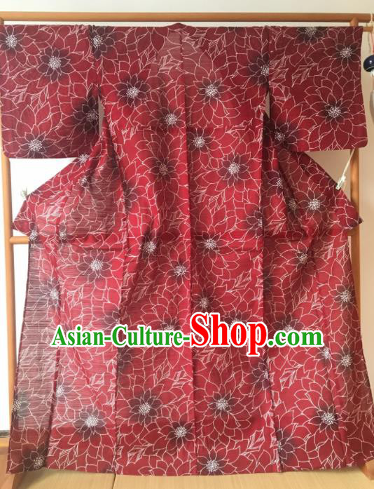 Japanese Traditional Costume Geisha Red Veil Furisode Kimono Asian Japan Yukata Dress for Women