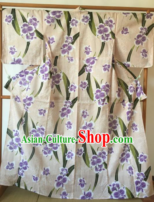 Japanese Traditional Costume Geisha Printing Flowers Furisode Kimono Asian Japan Yukata Dress for Women