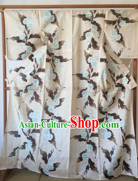 Japanese Traditional Costume Geisha Printing Black Leaf Furisode Kimono Asian Japan Yukata Dress for Women